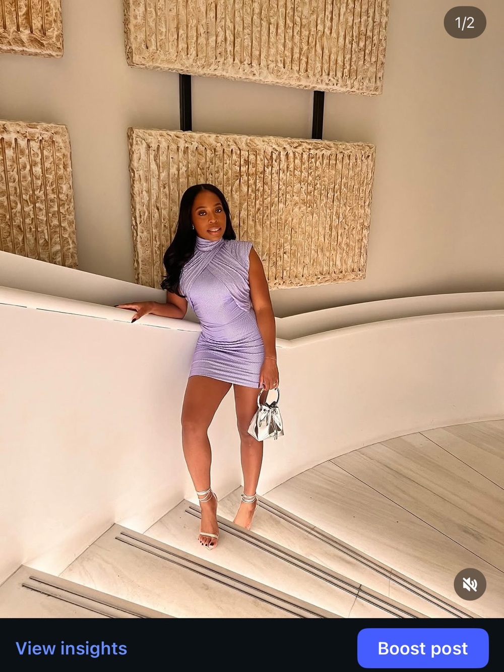 Ruched High-Neck Lavender Mini Dress